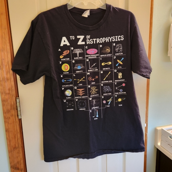 NERD ALERT! A to Z of Astrophysics cool graphics tshirt ~ medium unisex - Picture 1 of 4